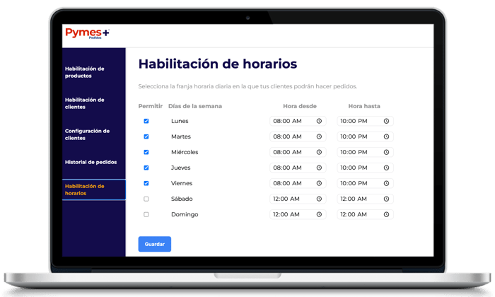 Habilitacion horarios en Pymes+ pedidos