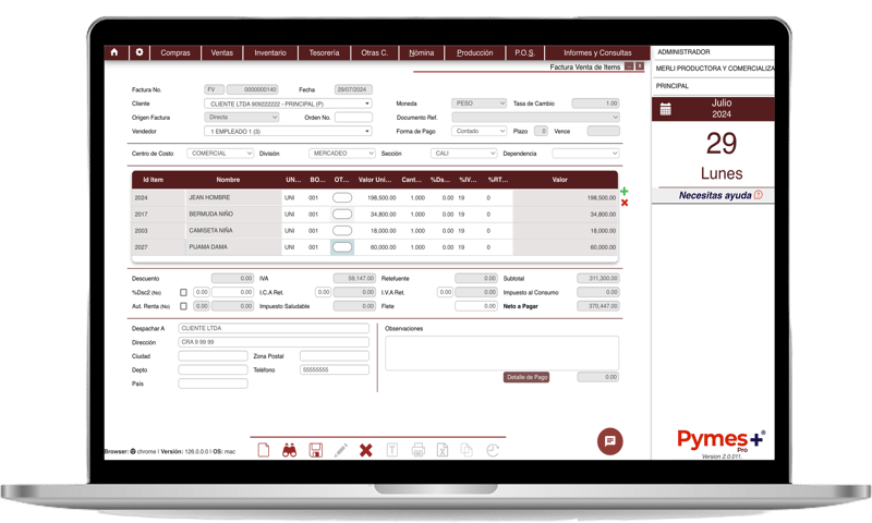 Factura de venta en Pymes+